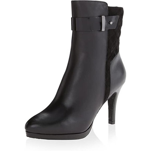 Tahari Galina Ankle‎ Boots Booties Womens Size 9.5M Black Leather Quilted Suede - Picture 1 of 10